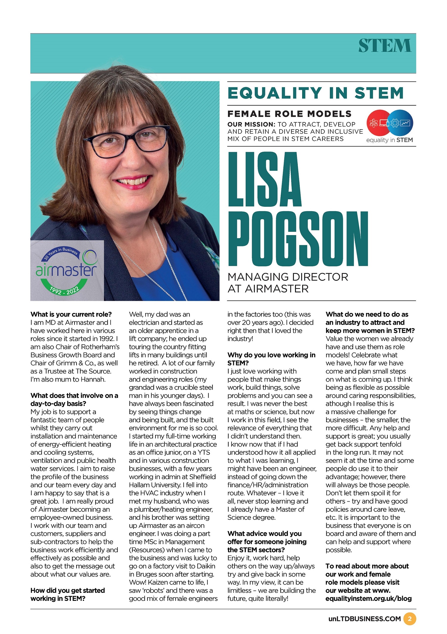 Second image for, Equality in STEM - Female Role Model column - Lisa Pogson, Managing Director, Airmaster, news article