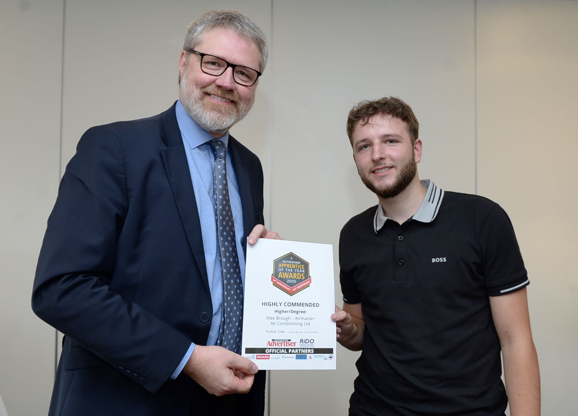 Thumbnail for Airmaster Design Apprentice Max Brough Recognised as Highly Commended at Rotherham Advertiser’s Apprentice of the Year Awards 2025 news article